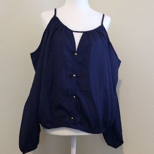 Navy Blue Cold Shoulder Blouse